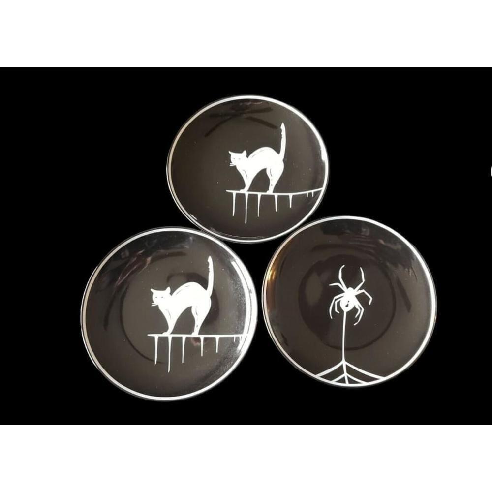 3 Halloween Treat Plates~ 2 Cats~ 1 Spider Unused